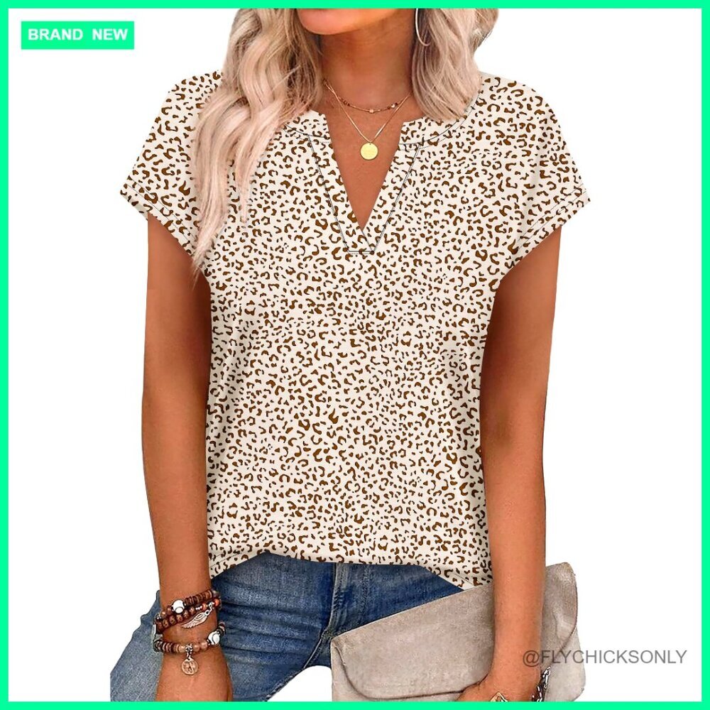 V-Neck Cap Sleeve T-Shirt, Polyester Blend, Business Casual Summer Top